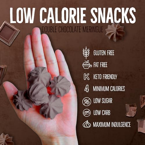 Don't Worry Low Calorie Meringue Cookies - 4 Pack - Chocolate| Sugar Free Chocolate Filled Center |Only 4 Calories per Piece, Low Sugar Candy, Gluten Free, Keto Friendly and Healthy Snacks for Adults