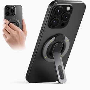 Phone Grip for Magsafe Phone Stand 360°Roration Gym Holder Phone Kickstand Silicone Finger Ring Innovative Pressure-Relief Damping Hinge Design with Magnet Ring Compatible All Phones (Black)