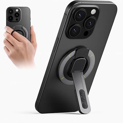 Phone Grip for Magsafe Phone Stand 360°Roration Gym Holder Phone Kickstand Silicone Finger Ring Innovative Pressure-Relief Damping Hinge Design with Magnet Ring Compatible All Phones (Black)