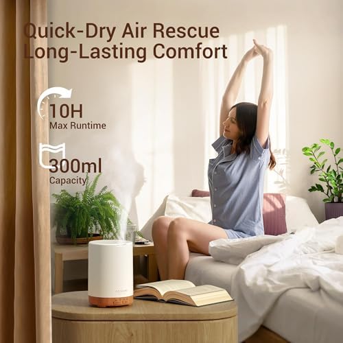 ASAKUKI 300ml Essential Oil Diffuser, Quiet 5-in-1 Premium Humidifier, Natural Home Fragrance Aroma Diffuser with 7 LED Color Changing Light and Auto-Off Safety Switch, Yellow