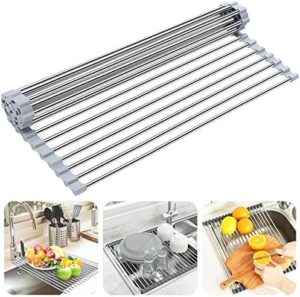 Searik Roll Up Over The Sink Dish Drying Rack Dish Drainer for Kitchen Counter Sink Drying Rack Dish Drying Mat Folding Dish Rack Kitchen Sink Organizer Home Essentials (20.5"x15.7")