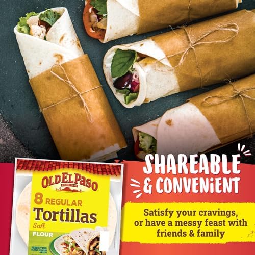 Old El Paso Soft Tortilla Wraps, Flour, 326g, Made Exclusively with Sunflower Oil, Preservative Free, Your Choice of Tortilla for Fajitas, Burritos, & Sandwiches, Super Soft, and Flexible, 8 Pieces