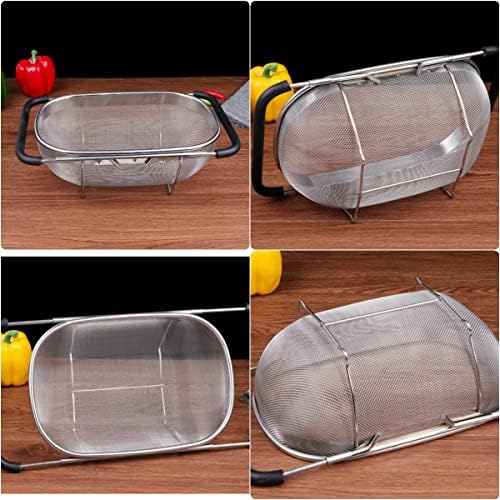 Beauenty Stainless Steel Over the Sink Colander Strainer Basket,Draining Basket,Sink Basket,Sink with Rubber Grip, Fine Mesh, Large Kitchen Gadgets Tools,Strainer Home Kitchen Essentials