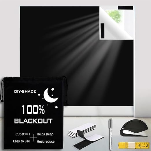 Goodern Portable Blackout Shades 3 x 1.45m for Windows - 100% Light Blocking Curtains With Hook and Loop Tapes, Window Film Cover for Bedroom, Baby Room, TV Room, Cars