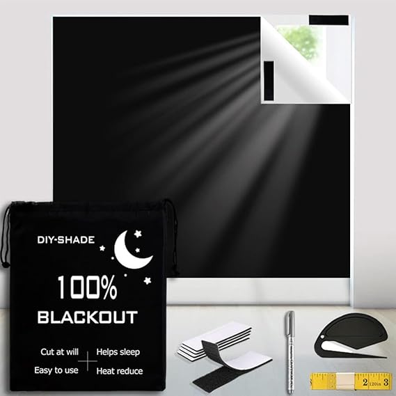 Goodern Portable Blackout Shades 3 x 1.45m for Windows - 100% Light Blocking Curtains With Hook and Loop Tapes, Window Film Cover for Bedroom, Baby Room, TV Room, Cars