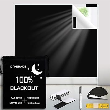 Goodern Portable Blackout Shades 3 x 1.45m for Windows - 100% Light Blocking Curtains With Hook and Loop Tapes, Window Film Cover for Bedroom, Baby Room, TV Room, Cars