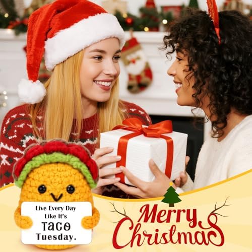 Mini Christmas Motivation Gifts for Women Men Handmade Positive Crochet Taco Tuesday Gift for Stress Relief Coworker Birthday Encouragement Cheer Up Gift Small Stocking Stuffer White Elephant Ideas