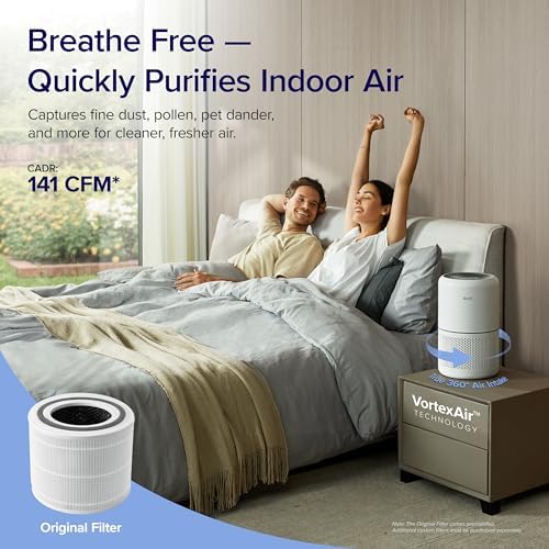 Levoit Air Purifiers for Home Dust Smoke Pet Hair, Up to 40m², H13 True HEPA Air Filter with Timer, Sleep Mode, Ozone Free, 24dB Quiet Air Cleaner for Bedroom, Office, Core 300, White