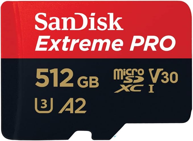 SanDisk 512GB Extreme Pro microSD UHS I Card for 4K Video on Smartphones, Action Cams & Drones 200MB/s Read, 140MB/s Write, SDSQXCD 512G GN6MA, Red/Black