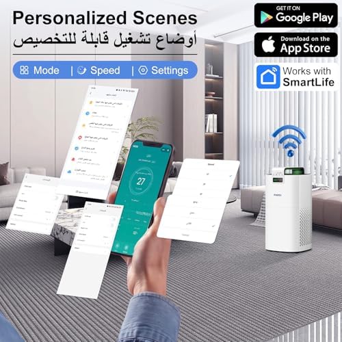 PINREK Air Purifier for Home Large Room up to 1435 Sq Ft, 400m³/h CADR, HEPA Filter for Dust Smoke Pollen, Ultra Quiet 24dB Sleep Mode, Air Cleaner with Aroma Diffuser, AQI Display (White with App)