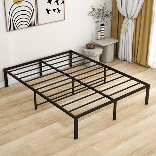 LIODUX 36CM High Bed Frame, High Metal Platform Bed Frame with Storage Space Under Bed, Mattress Foundation, Heavy Duty Steel Slat Support, Easy Assembly, Without Bed Board (QUEEN: 152x203cm)