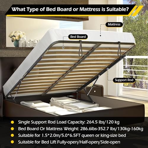 Dyna-Living 5FT Bed Lift Mechanism - 120kg/264.5lbs Load Capacity Hydraulic/Pneumatic Gas Spring Heavy Duty Bed Storage Lift for Storage Bed Box or Sofa Bed