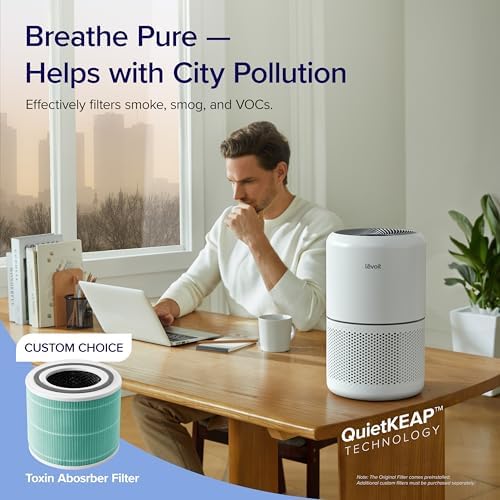 Levoit Air Purifiers for Home Dust Smoke Pet Hair, Up to 40m², H13 True HEPA Air Filter with Timer, Sleep Mode, Ozone Free, 24dB Quiet Air Cleaner for Bedroom, Office, Core 300, White