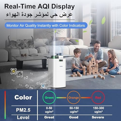 PINREK Air Purifier for Home Large Room up to 1435 Sq Ft, 400m³/h CADR, HEPA Filter for Dust Smoke Pollen, Ultra Quiet 24dB Sleep Mode, Air Cleaner with Aroma Diffuser, AQI Display (White with App)
