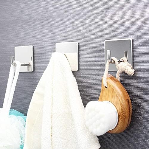 Womdee Adhesive Hooks Stick on Hooks Heavy Duty Wall Hooks Hangers for Hanging Bathroom Kitchen Home Door Closet Cabinet-Stainless Steel-4 Packs