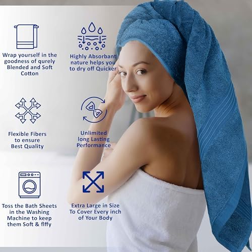 Bliss Casa Bath Towel Set (4 Pack, 70 X 140 cm) - 600 GSM 100% Combed Cotton Quick Drying Highly Absorbent Thick Bathroom Towels - Soft Hotel Quality for Bath and Spa - Navy