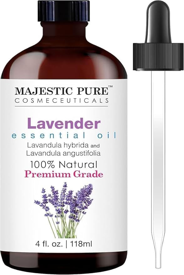 MAJESTIC PURE Lavender Essential Oil - Huge 118 ml with Glass Dropper | 100% Pure and Natural Lavender Oil | Premium Grade Essential Oils for Diffusers, Skin, Aromatherapy, Massage