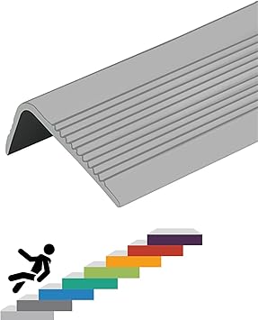 MAKINGTEC Stair Leading Edge Protector, Waterproof Anti-Slip Rubber Step Adhesive Edge Decorative Protection Strip for Home School Nursing Home Indoor and Outdoor Stair Steps(Grey)