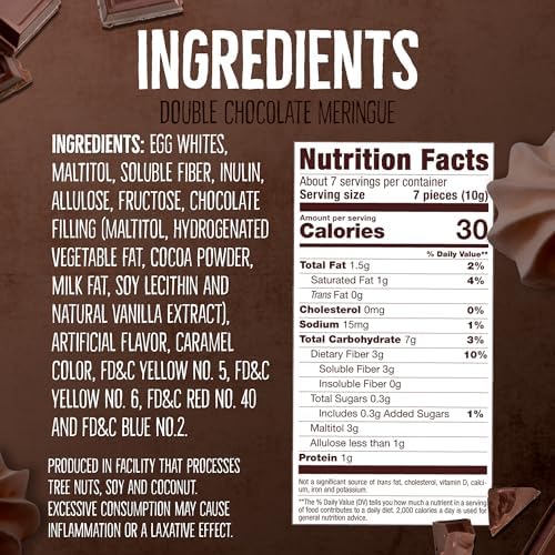 Don't Worry Low Calorie Meringue Cookies - 4 Pack - Chocolate| Sugar Free Chocolate Filled Center |Only 4 Calories per Piece, Low Sugar Candy, Gluten Free, Keto Friendly and Healthy Snacks for Adults