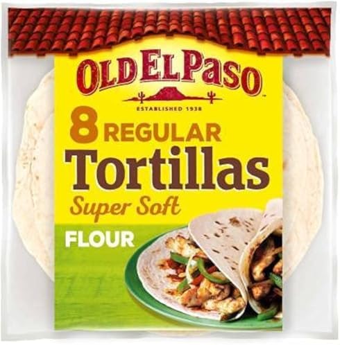 Old El Paso Soft Tortilla Wraps, Flour, 326g, Made Exclusively with Sunflower Oil, Preservative Free, Your Choice of Tortilla for Fajitas, Burritos, & Sandwiches, Super Soft, and Flexible, 8 Pieces