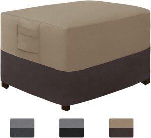 Easy-Going Outdoor Ottoman Cover, Waterproof Patio Heavy Duty Rectangular Side Table Furniture Cover With Padded Handles (34"X24"X17", Camel/ Dark Brown)