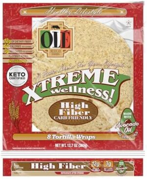 Olé Xtreme Wellness® High Fiber | 8" Size Flour Tortillas |Carb Friendly |Keto Certified | 12.7 oz.| 8 Count (Pack of 4)