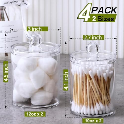Bathroom Organizer Bathroom Accessories Storage- 4Pcs Acrylic Holder Dispenser for Cotton Swabs, Balls, Pads, Floss| Clear Plastic Set Bathroom Essentials Accessories Decor, Vanity Makeup