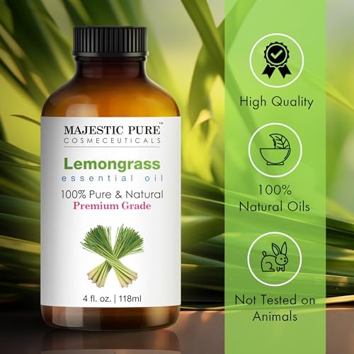 MAJESTIC PURE Lemongrass Essential Oil | 118 ml | 100% Pure and Natural Lemongrass Oil | Premium Grade Essential Oils for Hair Care, Home Diffusers, Skin, Aromatherapy, Massage and Humidifiers