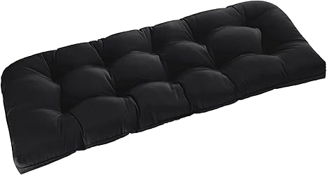 downluxe Outdoor Bench Cushion for Patio Furniture, Waterproof Tufted Overstuffed Porch Swing Cushions, Thick Outdoor Loveseat Cushions, 44" X 19" X 5", Black, Set of 1