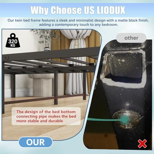 LIODUX 36CM High Bed Frame, High Metal Platform Bed Frame with Storage Space Under Bed, Mattress Foundation, Heavy Duty Steel Slat Support, Easy Assembly, Without Bed Board (QUEEN: 152x203cm)