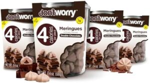 Don't Worry Low Calorie Meringue Cookies - 4 Pack - Chocolate| Sugar Free Chocolate Filled Center |Only 4 Calories per Piece, Low Sugar Candy, Gluten Free, Keto Friendly and Healthy Snacks for Adults