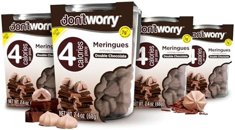 Don't Worry Low Calorie Meringue Cookies - 4 Pack - Chocolate| Sugar Free Chocolate Filled Center |Only 4 Calories per Piece, Low Sugar Candy, Gluten Free, Keto Friendly and Healthy Snacks for Adults