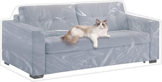 Plastic Loveseat Cover 84" W x 40" D x 36" RH x 18" FH Plastic Couches Cover for Pets Scratch Proof Plastic Furniture Covers Protectors Heavy Duty Vinyl Waterproof Slipover