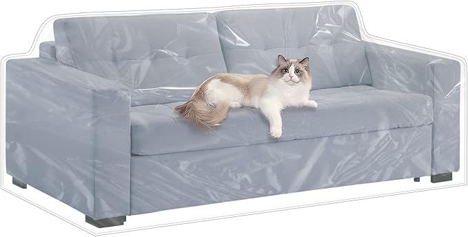 Plastic Loveseat Cover 84" W x 40" D x 36" RH x 18" FH Plastic Couches Cover for Pets Scratch Proof Plastic Furniture Covers Protectors Heavy Duty Vinyl Waterproof Slipover