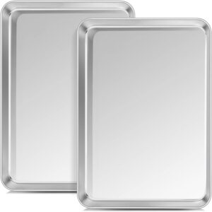Joyfair Baking Tray, 100% Stainless Steel Oven Tray Set of 2, Large Cookie Sheet Pan for Baking Cooking Roasting, Non Toxic & Rust Free, Mirror Finished & Dishwasher Safe, 40x30x2.5cm