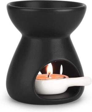 ComSaf Black Essential Oil Candle Warmers Burner Wax Melt, 1 Pack Aromatherapy Burner Essential Ceramic Oil Burner Home Bedroom Decor Christmas Housewarming Gift