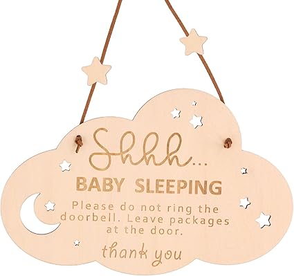Baby Sleeps for Front Door, Wooden Door Sign Psst Baby Sleeps Please Do Not Disturb Sign Baby Sleeps Door Hanger for Baby Room as Home Decoration Gifts for Boy Parents