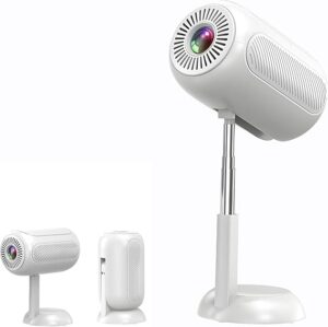 Portable Projector with WiFi and Bluetooth Support 1080p 4K Integrated Adjustable Height Stand, for Home Theater Support HDMI, USB, PC, TV Box, iOS & Android Phone(TS6) (White)