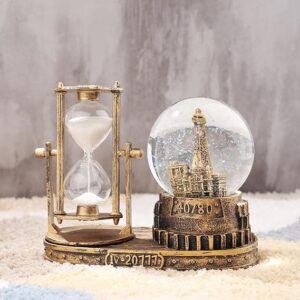 Goodern LED Music Crystal Snow Globe with Hourglass Timer,Retro Eiffel Tower Musical Globe with Color Changing LED Lights Sand Clock Timer Islamic Muslim Ramadan Gifts Eid Mubarak Party Decor-Gold