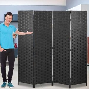 Room Dividers and Folding Privacy Screens 4 Panel 6 ft Foldable Portable Room Seperating Divider, Handwork Wood Mesh Woven Design Room Divider Wall, Room Partitions and Dividers Freestanding, Black