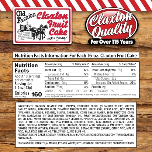 FRUIT CAKE Boxed - 1 lb Dark Recipe Claxton Fruitcake by Claxton Fruitcake