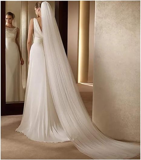 2 Tier Long Cathedral Wedding Bridal Veil with Comb, White