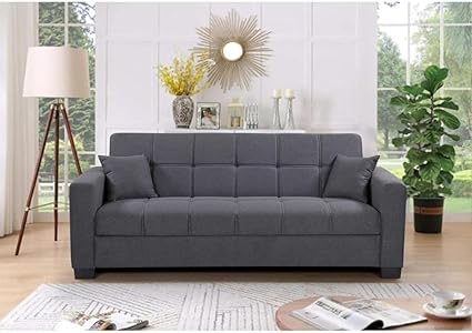 Compact Gray Fabric 3-Seater Sofa Bed with Modern Design