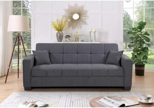 Compact Gray Fabric 3-Seater Sofa Bed with Modern Design