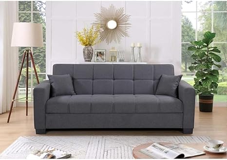 Compact Gray Fabric 3-Seater Sofa Bed with Modern Design