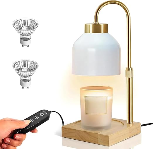 Candle Warmer Lamp, Adjustable Height Candle Lamp Warmer with Timer, Wax Warmer With Dimmer Adjustable Height For All Jar Scented Candle Melting Lamp Wax Warmer Bedroom Home Decor with 2 Bulb