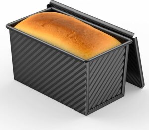 8*4 Inch Pullman Loaf Pan with Lid, 1Lb Dough Capacity Bread Loaf Pans, Non-stick Coating, Carbon Steel Bread Mold, Bread Container, Toast Mold for Home Bakeware, Sandwich & Toast Oven Baking, Black