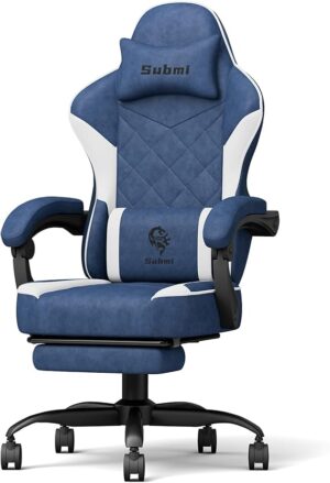 Video Game Chairs, Gaming Chair for Home, Technology Fabric Ergonomic Computer Chair with Footrest, High Back Gaming Chairs for Adults with Headrest, Reclining, PC Office Chair, 350 LBS, Blue