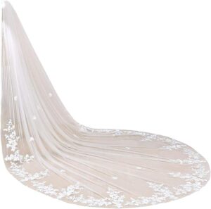 MAKINGTEC Wedding Lace Veil, Gorgeous Floral Long Cathedral Veils for Brides, 1 Tier Flower Lace Wedding Bridal Veil With Metal Comb (3m / 9.8 ft), One Size
