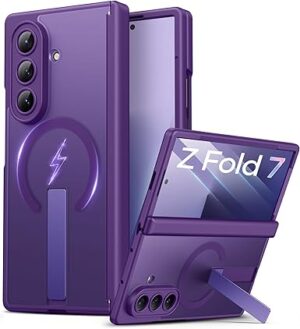Vihibii for Samsung Galaxy Z Fold 7 Case with Stand & Front Screen Protector & Lens Hinge Protection, Compatible with MagSafe, Military Grade Rugged Phone Case for Samsung Galaxy Z Fold 7, Dark Purple